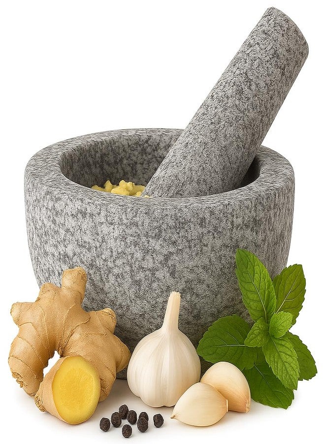 EZAHK Mortar and Pestle Set Stone | Ginger Garlic Crusher for Kitchen Unpolished Heavy Stone Material | Best Masher Kitchen Tool | okhli and musal 5INCH - Image 4